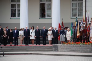 Royalities and celebrities attending the ceremony in front of the Presidential Palace in Vilnius