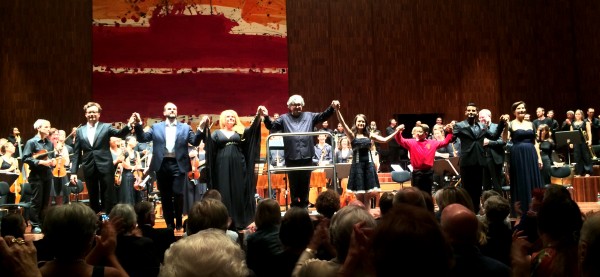 Applaus after Alceste by Gluck, In the center René Jacobs, and left Birgitte Christensen, who sung the demanding titerole,  Thoas walker, who was extraordinary as Admeto, the wife of Alceste. at Alte Music Festival in Innsbruck, 23. August 2016. Foto Henning Høholt