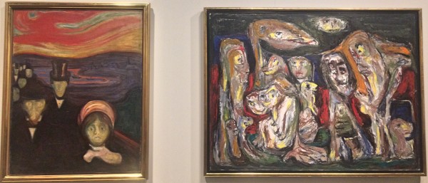 Munch: Angst, 1894 (til venstre) og Jorn: Emigrantene, 1953. 