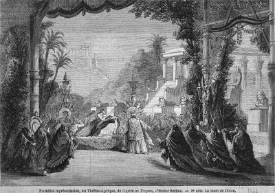 illustration of the last act (like tho other stage illustration from Les Troyens a Carthage 1863)